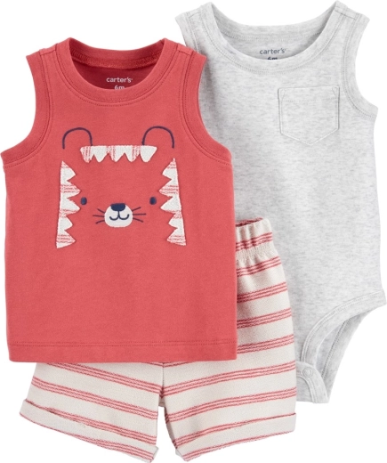 Carter's 3dílný set pro kluky red tiger (body bez rukávů, tílko a kraťasy) 3 m