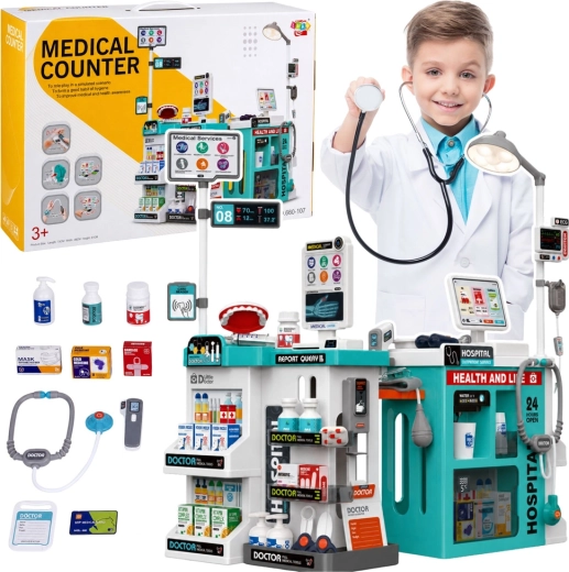 Dětský doktorský set s lékařským stolkem 77 dílů se světly a zvuky