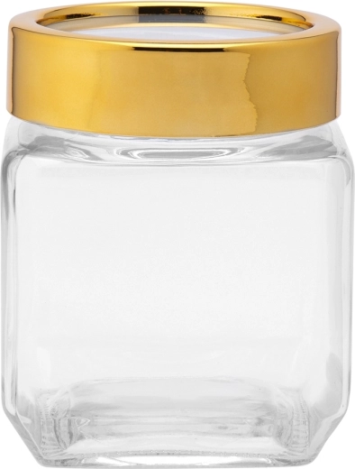 Altom Design čtvercová skleněná dóza se zlatým víčkem 500 ml