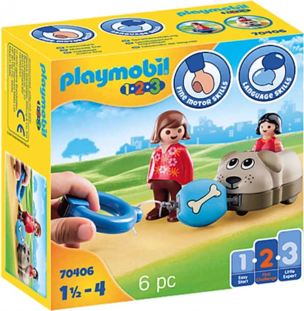 Playmobil štěňátko na kolečkách – vozík, figurky a kostičky