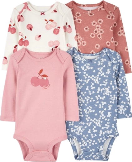 Carter’s kojenecké body s dlouhým rukávem Pink/Blue Floral, 4 ks, vel. 56 (NB)