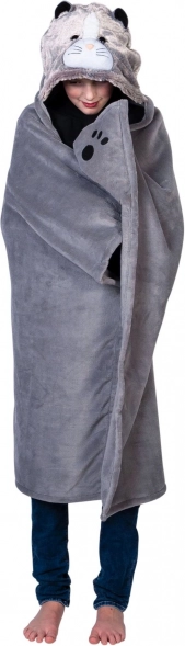 Cozy Noxxiez hřejivá deka s kapucí kočka a tlapkovými kapsami