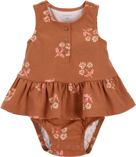 Carter's dívčí bavlněné body bez rukávů s volánem brown flowers