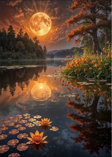 Diamantové malování Úplněk nad jezerem 30 × 40 cm