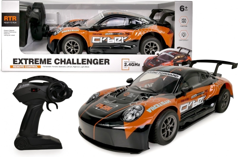 Oranžové rc auto 1:8 s osvětlenou karoserií 2,4 ghz