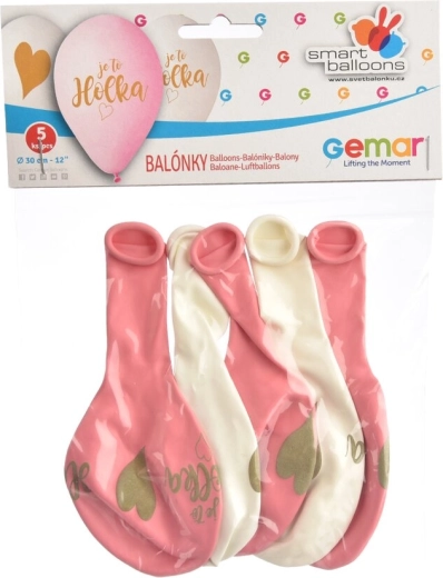 Latexové balónky „Je to holka“ růžovo-bílé 5 ks