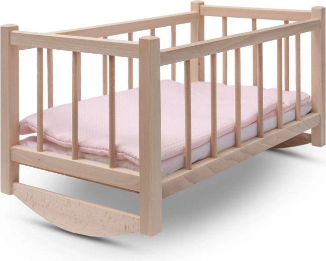 Dřevěná kolébka pro panenky s povlečením Baby Mix
