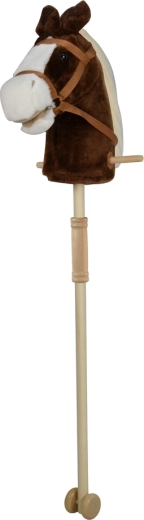 Hnědý houpací kůň na tyči se zvuky a kolečky 95 cm