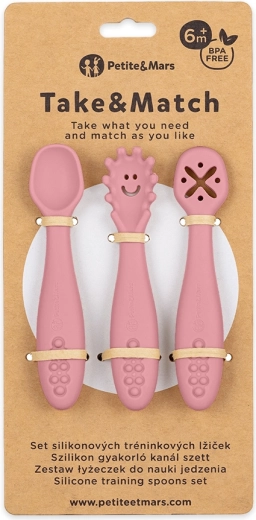 Petite&Mars silikonové tréninkové lžičky Take&Match dusty rose 3 ks 6m+