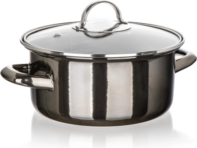 Smaltovaný hrnec se skleněnou poklicí 20 cm, 2 l, Metallic Black