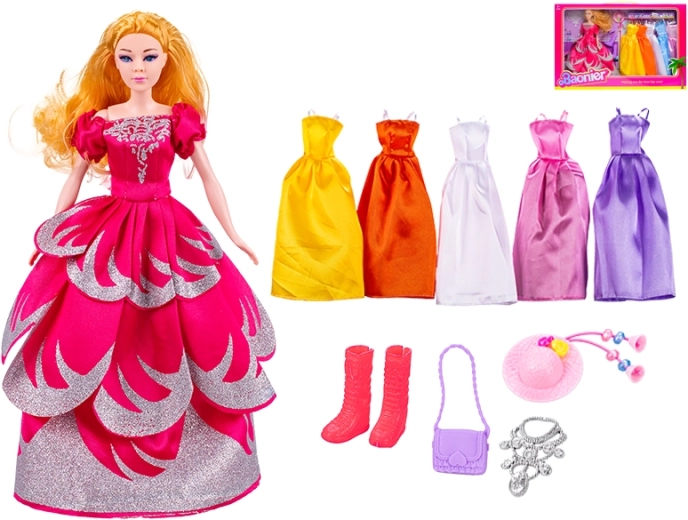 Módní panenka 29 cm se šaty a doplňky