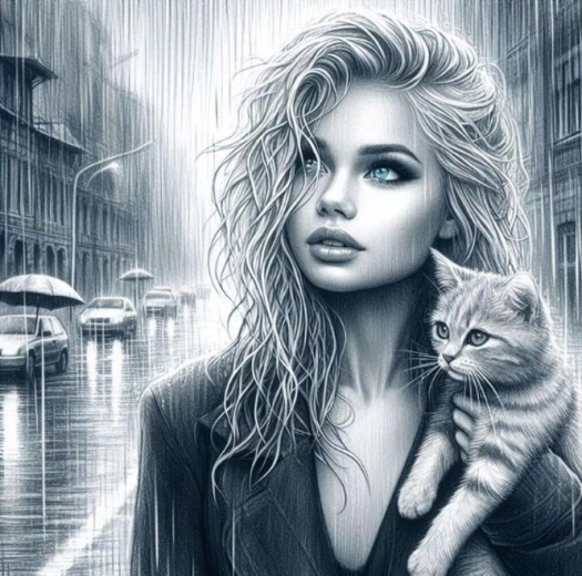 Diamantové malování Modrooká žena s kočkou 30 × 40 cm