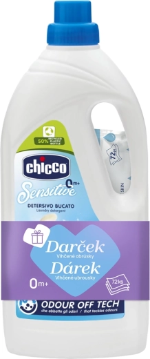 Chicco prací gel Baby Sensitive 1,5 l + vlhčené ubrousky 72 ks zdarma