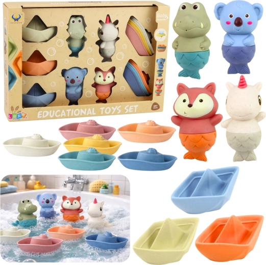 Sada gumových hraček do vany – zvířátka a lodě, 13 dílů