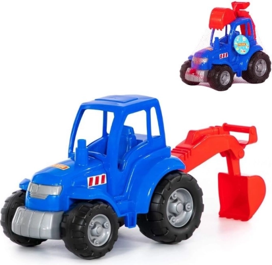 Plastový traktor s bagrovací lopatou – modrý