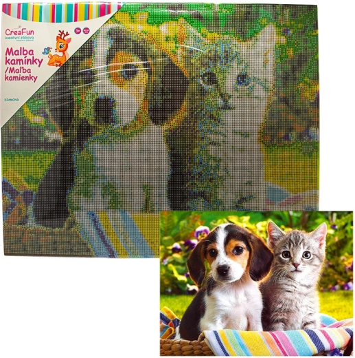 Diamantové malování – pes a kočka 40 × 50 cm