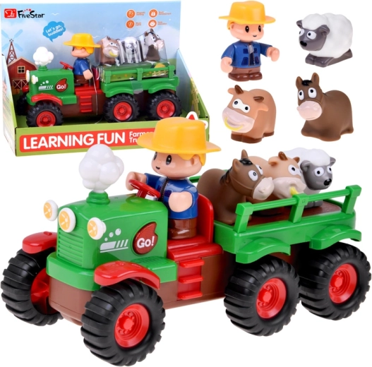 Interaktivní farmářský traktor s přívěsem, zvířátky, světlem a zvukem
