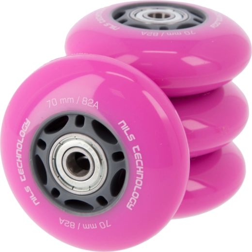 PU kolečka s ložisky pro inline brusle NILS EXTREME 70 mm 82A růžová