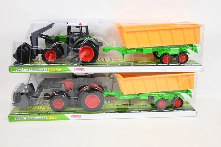 Dětský traktor s přední lžící a přívěsem