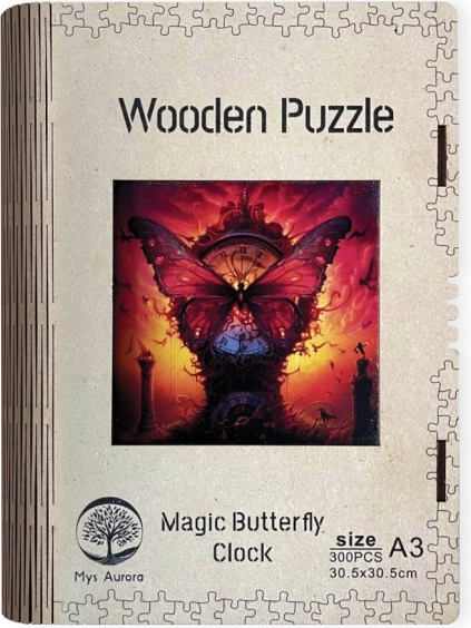 Dřevěné puzzle Kouzelný motýlí hodinový obraz