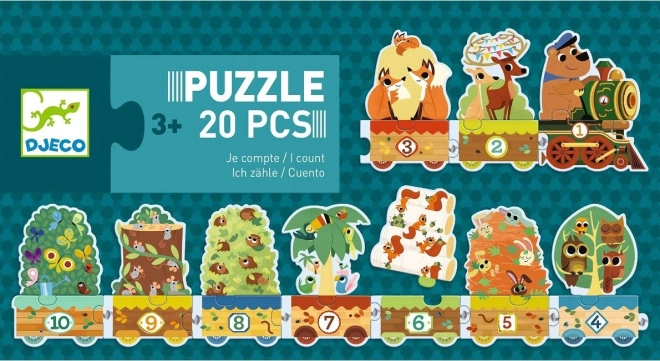 Djeco puzzle vlak se zvířátky a čísly 20 dílků