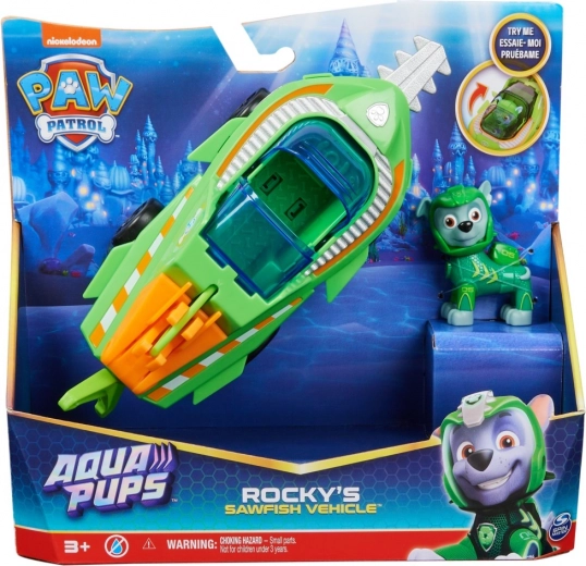 Paw Patrol Aqua Pups Rocky – podmořské vozidlo piloryba s figurkou