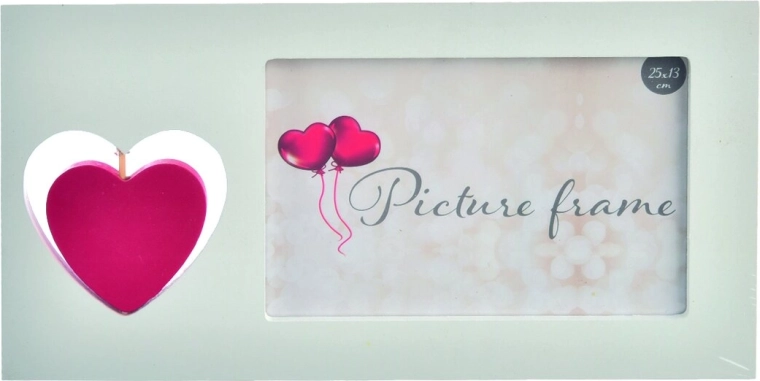 Dřevěný fotorámeček ve tvaru srdce, bílý 13 × 25 cm