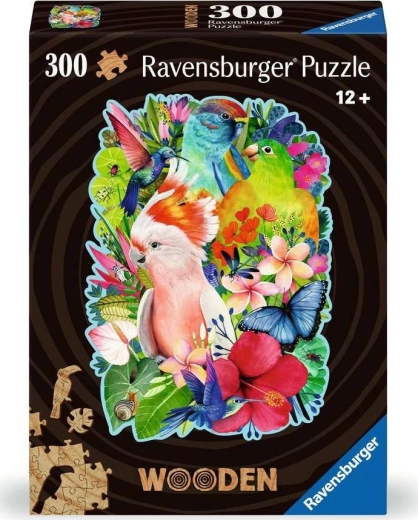 Ravensburger dřevěné obrysové puzzle Nádherní ptáci 300 dílků