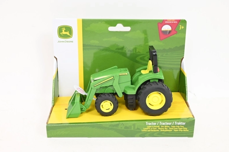 Tomy John Deere mini traktor s přední lžící, světly a zvuky