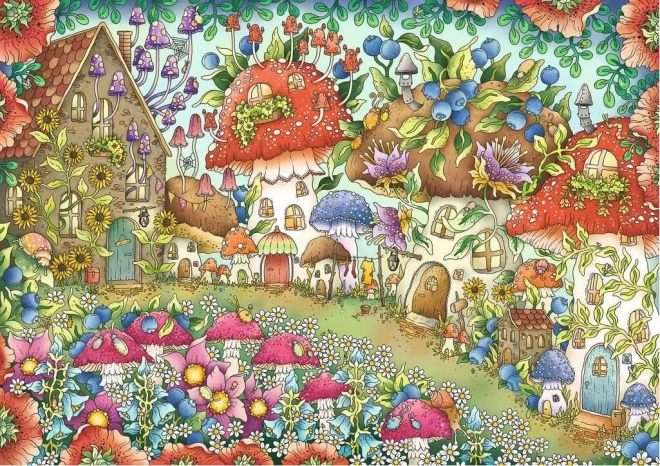 Puzzle RAVENSBURGER roztomilé houbové domečky na květinové louce 1000 dílků