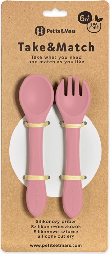 Petite&Mars silikonový příbor take&match dusty rose 6m+