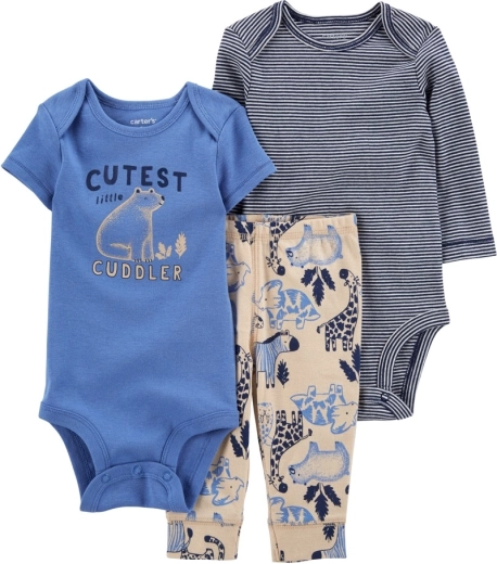 Carter’s 3dílná sada pro miminko Blue Safari – body s krátkým rukávem, body s dlouhým rukávem a tepláky pro kluka