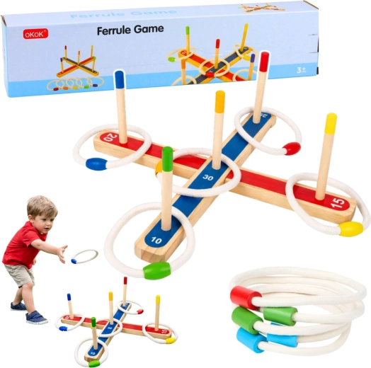 Dřevěná házecí hra s kroužky pro celou rodinu se skóre