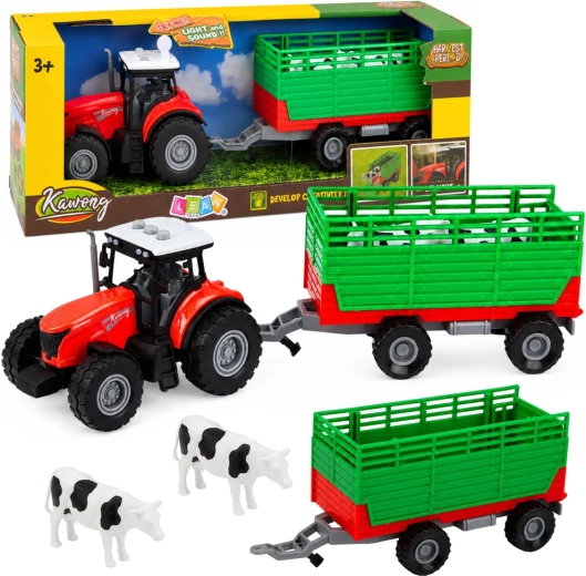 Traktor s odpojitelným přívěsem pro přepravu zvířat se světly a zvuky (4 díly)