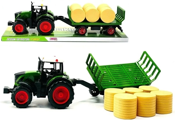 Traktor s přívěsem a balíky slámy Gazelo
