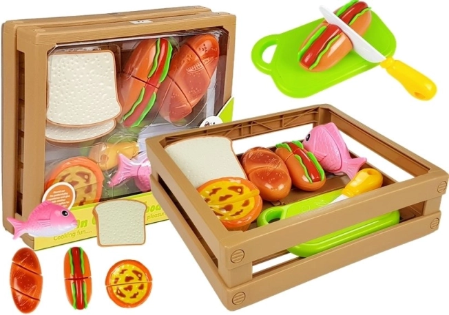 Dětský set potravin na suchý zip ve stohovatelné bedýnce