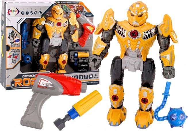 Šroubovací robot se světly a zvuky – stavebnice s vrtačkou a příslušenstvím, žlutý