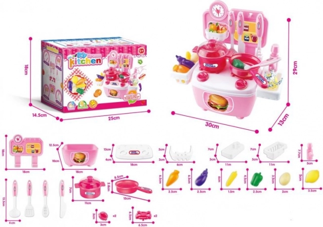 Mini kuchyňka růžová – dětská hračka s příslušenstvím