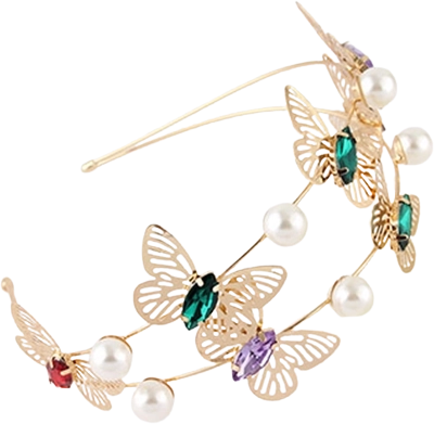 Růžová dvojitá čelenka Motýl s drahokamy