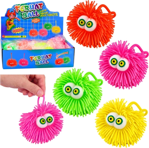 Svítící puffer míček s očima LED – antistresový senzorický gniotek, mix barev