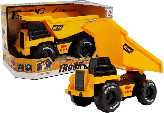 Žlutá dětská sklápěčka s třecím pohonem, světly a zvuky