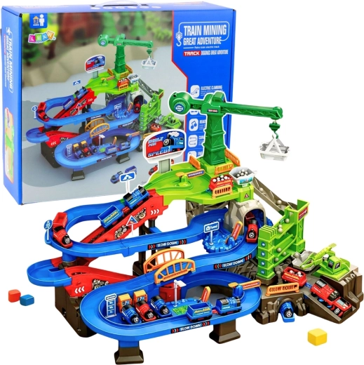 Interaktivní důlní vláčkodráha s elektrickým jeřábem a nákladními vlaky