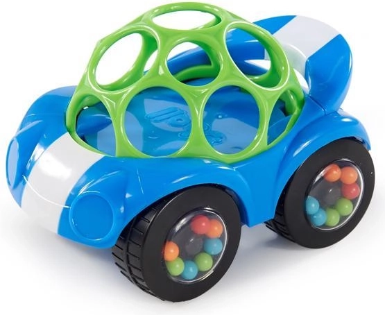 Oball chrastící autíčko rattle & roll modré 3m+