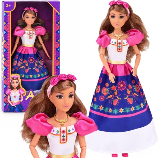Anlily panenka ve folklórním stylu s květinovou čelenkou
