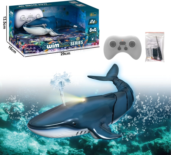 RC velryba s vodní fontánou – modrá