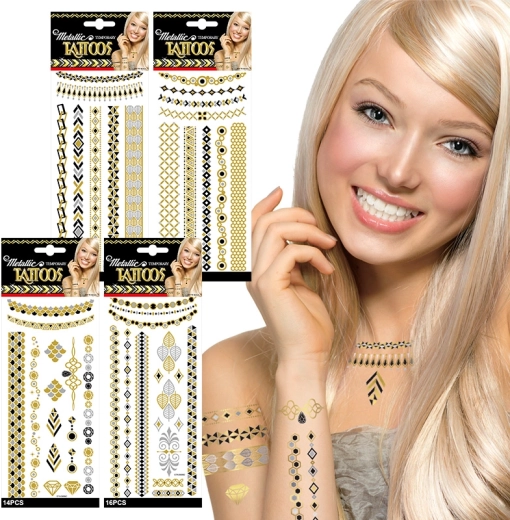Metalická dočasná tetování – 4 styly