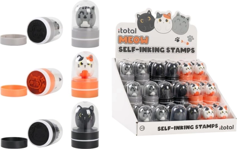 Stojan se sadou 36 razítek s kočičkami