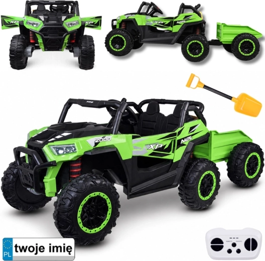 Dětské elektrické buggy 4x4 pro dva s přívěsem – Zelená