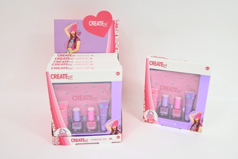 Create It! dětský kosmetický set růžovo-fialový s kosmetickou taštičkou