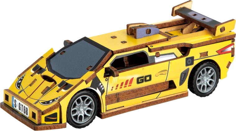 2Kids Toys 3D dřevěná skládačka sportovní auto žluté